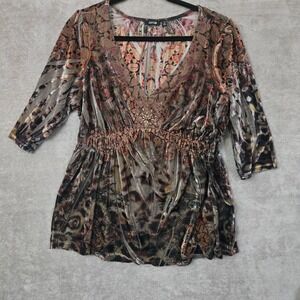 Apt 9 Burnout‎ Velvet Top 2X Floral Kimono Forest Fairy Brown Boho Whimsigoth